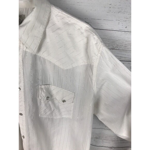 Ely 1878 Dress Shirt Large Snap Button Down White Silver Striped Cross Design - Picture 4 of 12